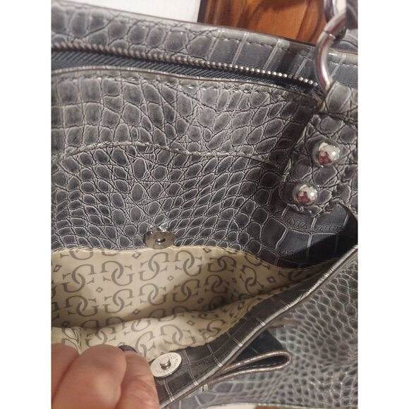 Y2K Vintage GUESS Grey With Bow Crocodile Handbag Tote Large Purse Silver Womens - Picture 14 of 16